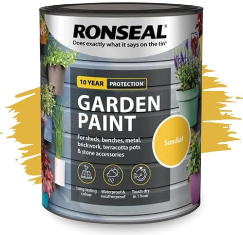 SAVING HUB Fence Paint Garden Shed Paint 750ml - Exterior Wood Paints Tin Waterproof, Weatherproof Paints - For Benches, Metal, Brickwork, Terracotta Pots, Stones Tin (Sundial)