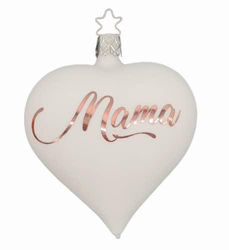 Weihnachtskugel für Mama, Geschenk, Mundgeblasene Glas in Herzform mit Rosegold Text (1x weiß, Wunschtext, Rosegold)