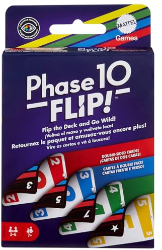 Mattel Games Phase 10 Flip Kartenspiel, Kartenspiel für die ganze Familie mit beidseitig bedruckten Karten, mit speziellen Farbphasen für 2 bis 6 Spieler, HYN12