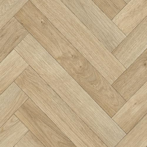 Herringbone Pattern Beige Wood Effect Anti-Slip Vinyl Flooring For LivingRoom, Kitchen, 2.8mm Thick Vinyl Sheet With Cushion Backed, Waterproof Lino Flooring-3m(9'9) X 2m(6'6)-6m²