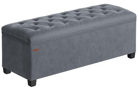 SONGMICS Sitzhocker mit Stauraum, Sitzbank mit Beinen, 40 x 110 x 40 cm Fußbank, Aufbewahrungsbox, bis 300 kg belastbar, für Wohnzimmer Schlafzimmer Flur, schiefergrau LSF089G01