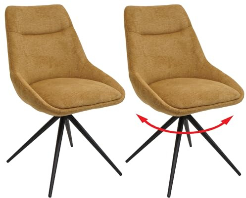Mendler 2er-Set Esszimmerstuhl HWC-M65 Metall - senfgelb | Küchenstuhl, Lehnstuhl, Stuhl, drehbar Auto-Position, Stoff/Textil