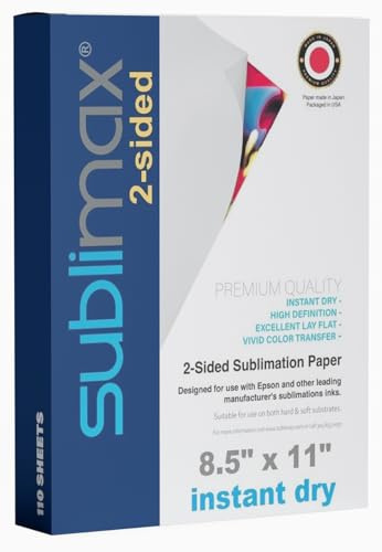 SUBLIMAX 2-sided sublimation paper 8.5x11 - Compatible for use with Epson F170 and F570 printer T49M ink - INSTANT DRY - Pack of 110 sheets (Print on either side)