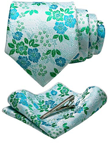 JEMYGINS Herren Blumen Krawatten und Einstecktuch Sets mit Krawattenklammer erhältlich