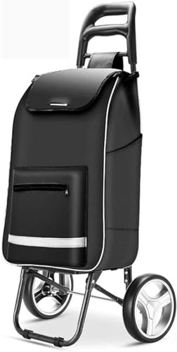 Einkaufstrolley XXL mit großen Fahrrädern - Extra großer Einkaufsroller Einkaufshilfe 70Kg Belastbarer Einkaufswagen aus Aluminium klappbar, Schwarz