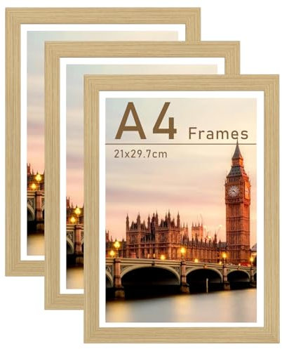 Bobeen A4 Picture Frames, Pack of 3 Natural Photo Frame (21x29.7CM) for Table Top and Wall Mounting
