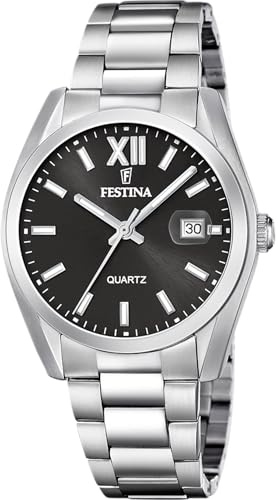 Festina Herrenuhr Analog aus Edelstahl 316l Silberfarben | Quarzwerk, Kalender, Widerstandsfähiges Mineralglas, Wasserdicht 5 ATM F20707/6