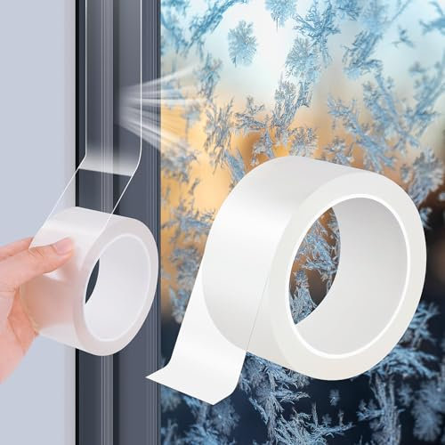 Window Weather Sealing Tape 2inch x 32.8ft Clear Sealant Tape for Winter Waterproof Window Draft Isolation Sealing Film Tape for Door Draft Stopper Adhesive Tape No Residue