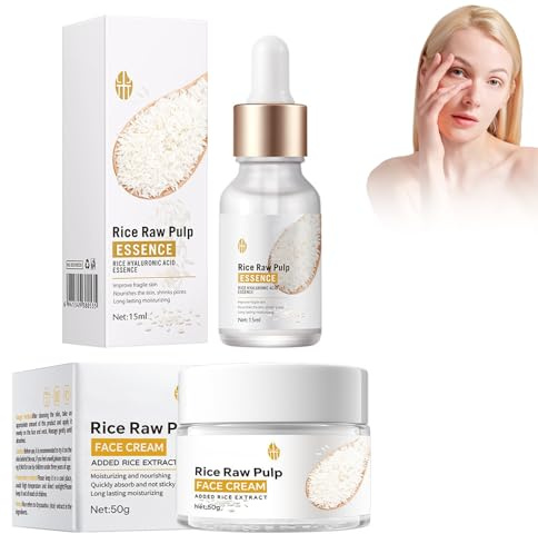 15ml Esencia Antiarrugas de Arroz y 50g Crema Facial de Arroz, serum | Hidratación Profunda, Nutre y Repara la Barrera Cutánea, Reduce la Pigmentación