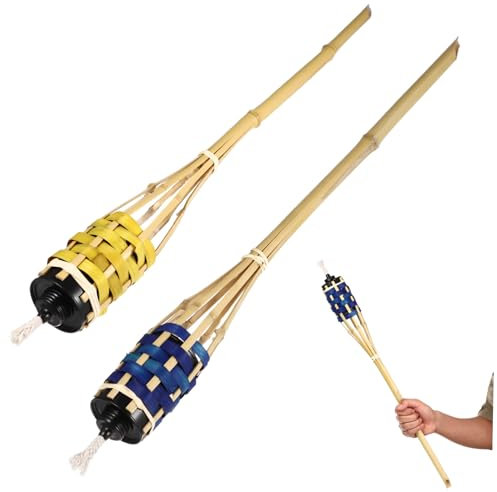 BAZEITFLOW 2pezzi Torcia Bambù Per Esterni Torcia Decorativa Per Giardino e Patio Illuminazione Estiva Bambù Resistente e Ricaricabile Casual Per Eventi e Festività