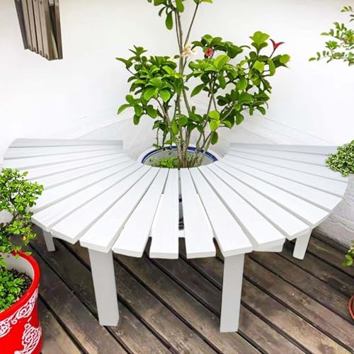Yopappol Gartenmöbel, umlaufende Baumbank | Sitzbänke mit Holzlatten | Pflanzenständer für die Terrasse | Allwetterbeständig | Gartenmöbel(Weiß,Half Round)