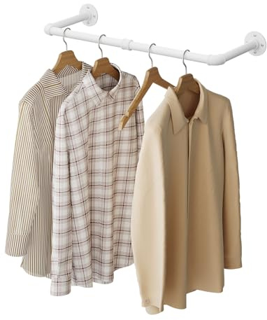 eSituro Kleiderstange Wandmontage, Garderobe Rohr industrial, 79 cm, Weiß | für Flur Küche Wohnzimmer Badezimmer