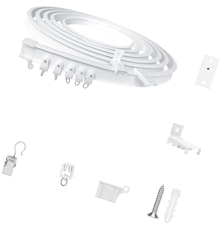 Qsvbeeqj Kit de carril de cortina de 5 metros, montaje en pared y techo, rieles flexibles con clip de rodillo para espacios comerciales