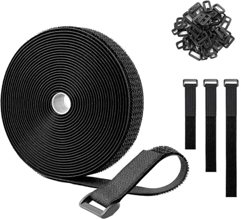 15m x 2cm Adjustable Cable Straps with 50 Buckles, Velcro Cable Ties, Reusable Velcro Straps Heavy Duty, Hook and Loop Securing Strap, Free Cut, for Cable Tidy, Wire Storage, Organizer and Management