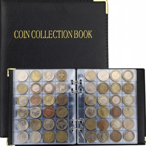 Classeur monnaie de Paris 20x15.5x3.5 cm – Album de collection avec 480 pochettes, 20 pages pour rangement de pièces, livre de collection idéal pour collectionneurs, pochettes protectrices incluses