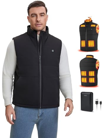 Rrtizan Chaleco calefactable hombre con bateria 10000mah, chaqueta calefactable sin mangas ligera, 3 niveles de calor + 9 zonas, Para trabajar al aire libre, ciclismo, moto y esquí