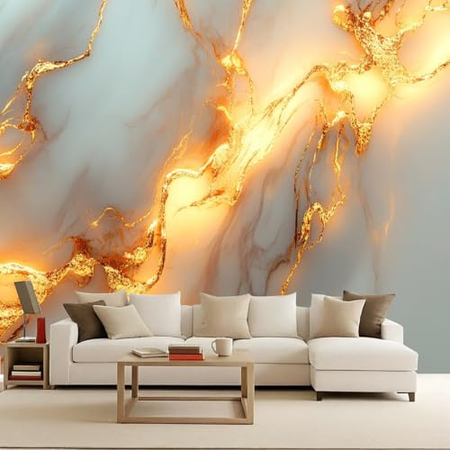 Papel Pintado Dorado Mármol Geométrico Rayas 300x210 cm Efectos 3D Papel Tapiz Fotográfico Tejido No Tejido Mate Póster Fotomurales Decoración Pared Para Dormitorio Salón Decorativos Murales