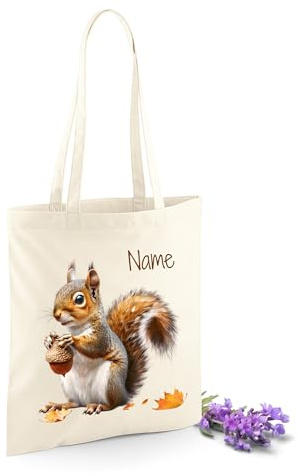 GRAZDesign Personalisiertes Beutel Herbst Waschbär mit Namen Stofftasche Einkaufstasche Baumwolltausche
