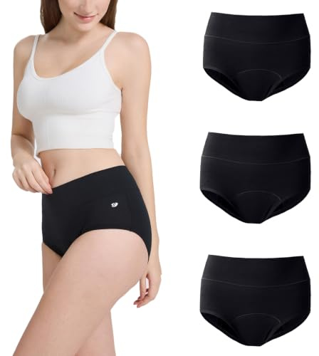 Washable Period Pants for Women, Menstrual Leakproof Period Underwear Cotton Period Knickers, High Waist Absorbency Protective Briefs & Underwear L