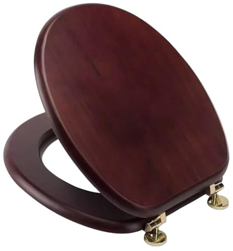 18 Inch MDF WC Toilet Seat Mahogany Finish, Universal Easy Fit, Solid Zinc Alloy Hinges, Quick Clean & Durable Wood Effect Seat for Standard Bathroom Toilets