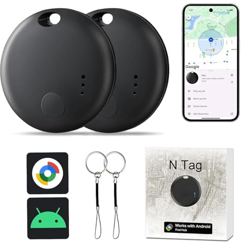 Bluetooth Tracker 2er-Pack für Android, Ortungs-Tags Kompatibel mit Google Find Hub Device, Schlüssel Tracker Gepäck Tracker für Koffer Rucksack Geldbörs