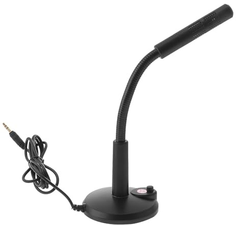 KOCKSHION Microphone de Table Filaire 3,5 Mm Noir Socle Plastique, Micro Portable pour Ordinateur Portable et Bureau, pour Chat Vocal, Enregistrement et Streaming en Direct