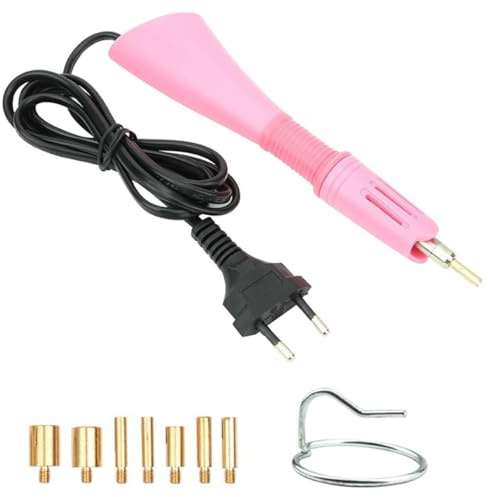 LUDHEP Applicatore di Strass, Strumento Pietre Hot Fix, Con 7 Misure Punte, Riscaldamento Rapido Della Bacchetta Di Fissaggio A Caldo Applicatore, Per Tessuti, Scarpe, Vestiti Fai Da Te, Rosa