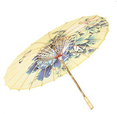 Asian Home Rainproof Handmade Chinese Oiled Paper Umbrella Parasol 33 Peony and Butterfly, Yellow