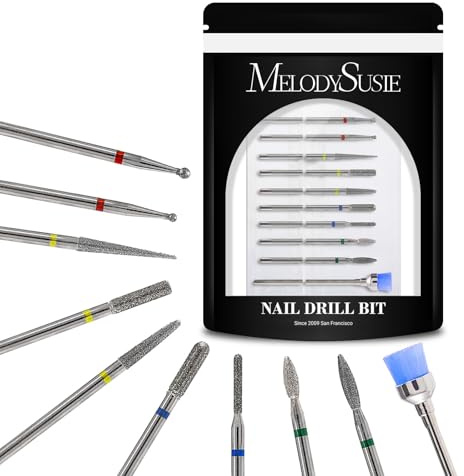 MelodySusie 10pcs Nail Drill Bits Diamond Cuticle Set Silver | 3/32''for Nail Drill Efile,Two-Way Rotation,Acrylic Nails Poly Gel Cuticle Remove,Manicure Pedicure Tools
