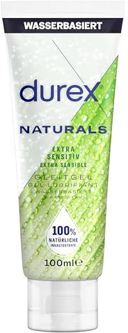 Durex Naturals Extra Sensitiv Gleitgel – 100% natürliches Gleitmittel mit Aloe Vera Extrakt – Dermatologisch getestet & pH-freundlich – 100 ml (1 x 100 ml)