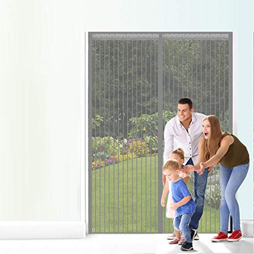 Yurun® Fliegengitter Tür Magnetisch Insektenschutzrollo, Fliegenvorhang Klettband Selbstklebend Full Frame Pet freundlich für Balkontür Terrassentür, Grau 195x210cm