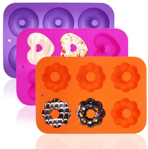 FineGood - Set di 3 stampi in silicone per cuocere dolci, stampo antiaderente in silicone per pancake, ciambella, muffin, cupcake, bagel