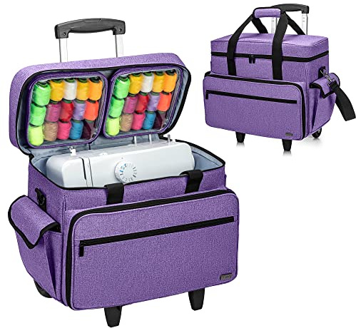 Teamoy Borsa Trolley per Macchina da Cucire, Trolley Staccabile con Pad di Supporto Inferiore, Compatibile con Singer, Brother e la Maggior Parte delle Macchina da Cucire, Viola