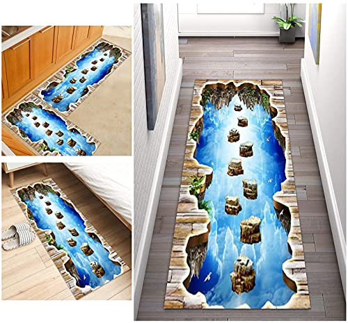 ZDYHMrj 3D Läufer Teppich Flur Teppichläufer rutschfest, Eintrag Teppiche Küche Polyester Korridor Teppich Waschbar für Flur, Schlafzimmer, Breite 60cm/ 70cm/ 80cm/ 90cm/ 100cm (Size : 90x200cm)