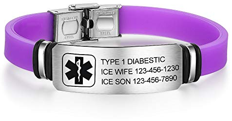 Glooraca Personalizzazione SOS Bracciale medico regolabile per uomo e donna Acciaio inossidabile e silicone Avviso medico ID medico Incisione gratuita