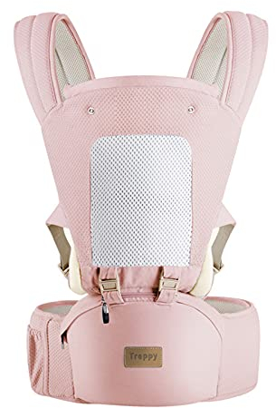 Babytrage Ergonomische mit Hüftsitz, Treer Nordischer Stil Multiposition Atmungsaktiv Abnehmbarer Kindertrage Schultertrage Bauchtrage Ventral für Neugeborene und Kleinkinder (Einheitsgröße,Rosa)