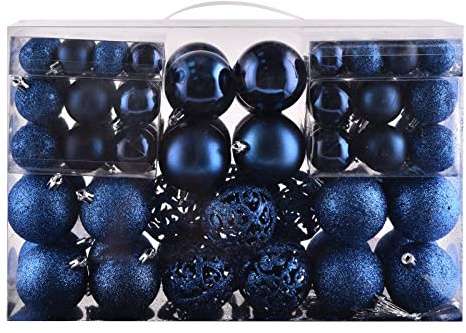 Christmas Balls Tree Ornaments Set, Shatterproof Xmas Decorations Set with Reusable Hand-held Gift Package for Holiday Indoor Tree Decor (100Pcs, Dark Blue)