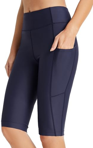 baleaf Badshorts dam hög midja badshorts magkontroll med fickor badkläder foder UPF 50+