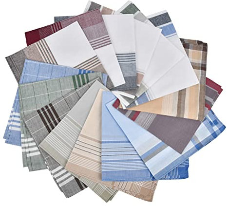 TIMESETL 15Stück Herren Taschentücher Baumwolle Stofftaschentücher 40 x 40cm Herren Stoff Taschentücher in Gestreift Stil, Große Einstecktücher Herrentaschentücher für Männer