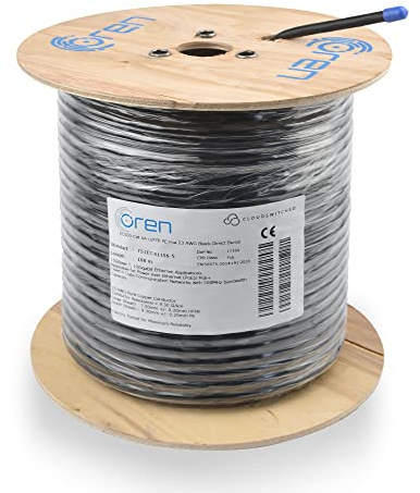 Oren CAT6A 100m Cable Ethernet Para Exteriores - Entierro Directo - Cable de Cobre Puro 23 AWG - Cable de Red LAN de Internet U/FTP de 500 MHz de Ancho de Banda, Libre de Halógenos - 10 GbE