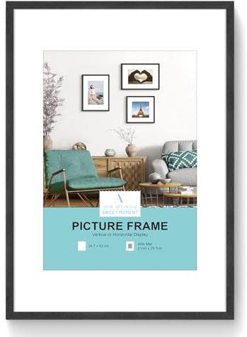 ATOBART A3 Bilderrahmen, Schwarz, 29.7x42 cm, Set von 1 | Fotorahmen mit Passepartout für A4 Druck,Posterrahmen mit Plexi-glass für Wandmontage Display,29.7x42 cm,Set von 1