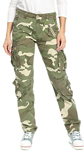 Damen Cargohouse Cargo Baggy Y2K Hose Casual Arbeitshose Outdoor Armee Camo Combat mit Taschen Camo 34 US 14 - DE 44