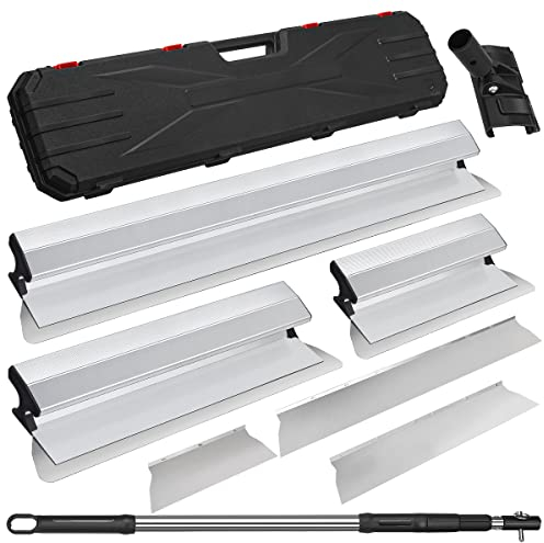 DrRobor Flächenspachtel Set im Koffer mit Ergonomischem Griff, Spachtel Werkzeug (300mm + 500mm +800mm) und Austauschbarem Edelstahlblatt und 2.1m Teleskopstange