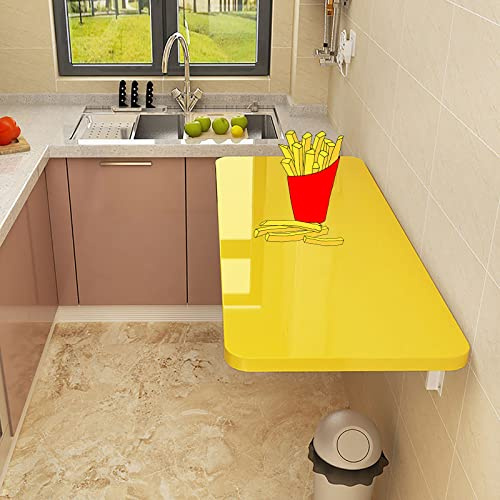 OCAZI Kinder Schreibtisch für Arbeitszimmer, Klapptisch zur Wandmontage Esszimmertische, Klapptisch Wand, Wandklapptisch Küche Esstisch, Platzsparend Wandtisch Computertisch 80x40cm/31x16in Yellow