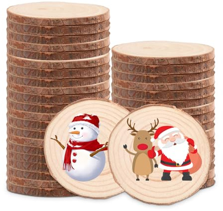 APACALI 30 discos de madera para manualidades, discos de madera de 7-8 cm para manualidades, sin agujero, discos redondos de madera, discos de 8 cm para bricolaje, bodas, centros de mesa de Navidad