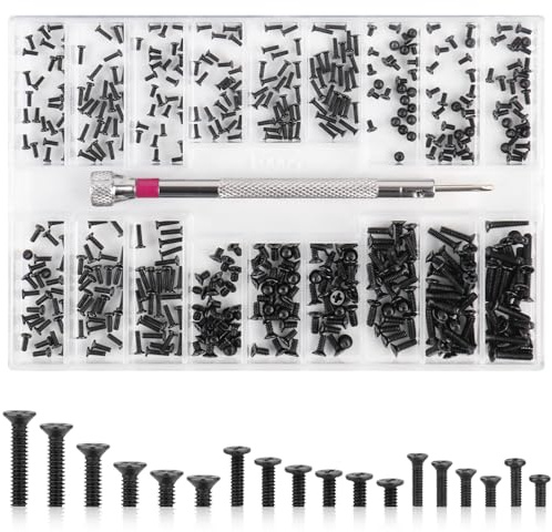 Micro Repair Screws, 500 Pcs Tiny Carbon Steel Mini Screws Assortment Kit, Self-Tapping Electronic Screws, for Glasses, Laptop, Watches, Clocks, Mobile Phone, with Screwdriver