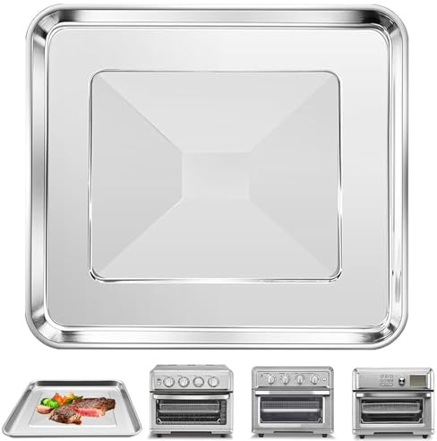 GCQ Air Fryer Tray Replacement for Cuisinart Air Fryer Mini Oven 7 in 1 17L TOA-60 65 70 Toaster Air Fryer Convection Oven, Stainless Steel Basket Air Fryer Rack Accessories Parts, Dishwasher Safe | 12.48’’ x 10.94’’ Food Grade Stainless Steel Air Fryer Grill Pan Plate Baking Rack Accessories Parts, Dishwasher Safe
