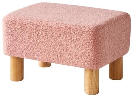 YMYNY Fußhocker Rechteckiger, Fußhocker mit Holzbeinen, Sitzhocker, Holzfußhocker, Kleiner Gepolsterte Hocker, Schuhwechselbank für Wohnzimmer, Schlafzimmer, 40×29×25CM Rosa HBD030P