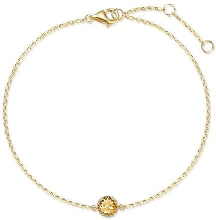 FANCIME Solide 14 Karat 585 Gold Armband für Damen mit Natürlich Peridot Citrin Topas Granat Amethyst Anhänger Charm Bracelet Minimalistisch Geschenk Schmuck für Damen Mädchen