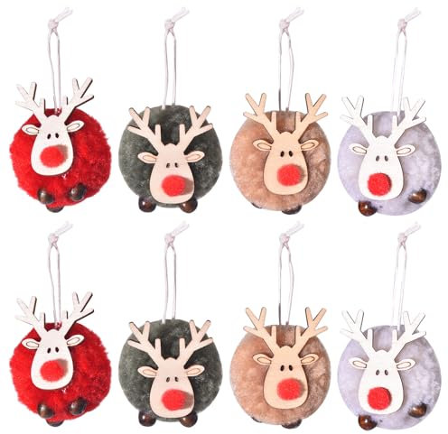 Addobbi Albero di Natale, 8 Pezzi Renna perr Albero di Natale, Pendenti Albero di Natale, Decorazione Natalizia Alci In Feltro,Decorazioni Albero di Natalizia Regalo Bambini